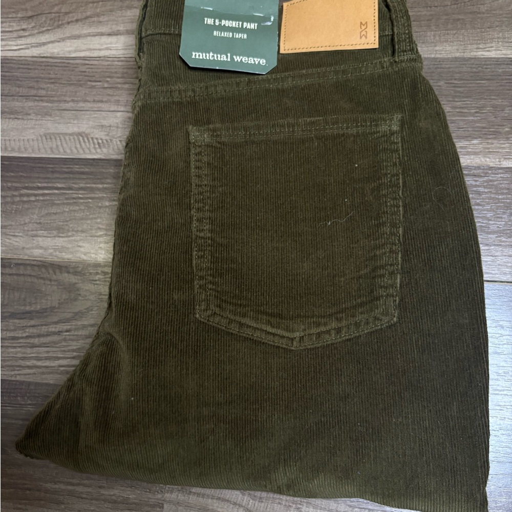 Mutual Weave Relaxed Taper Corduroy British Olive 5-Pocket Men's Pants 34x34